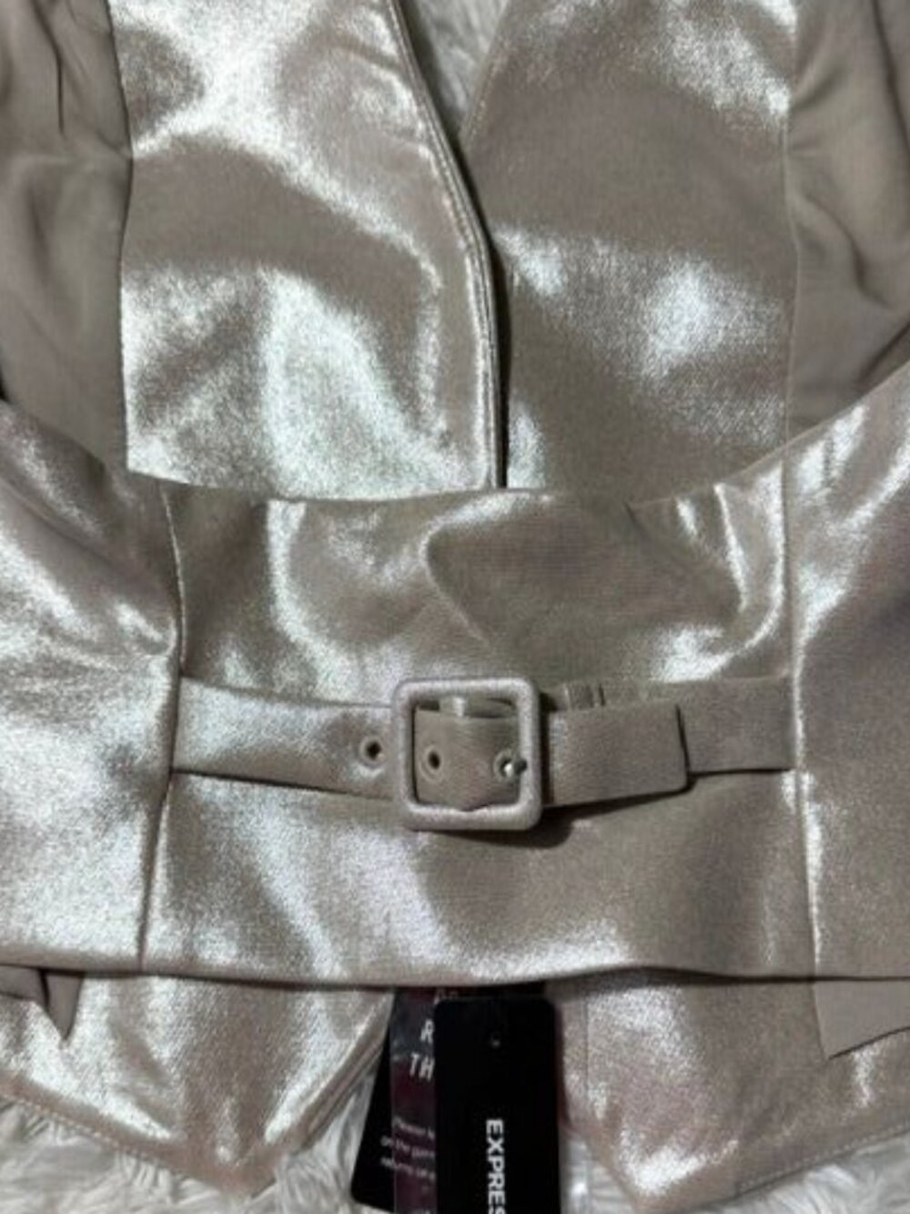 Express Metallic Beige Button Front Back Belt Stretch Halter Vest - Picture 7 of 10